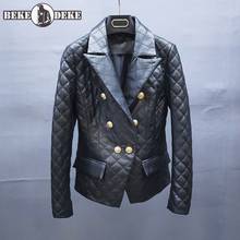 100% Genuine Leather Diamond Lattice Short Jacket Winter Office Ladies Slim Double Breasted Suit Jackets Womens Sheepskin Coat 2024 - buy cheap