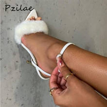 Pzilae Sexy 11cm Heels Summer Shoes Women Stiletto Sandalen Open Toe Fluff Metal High Heels Ankle Strap Feather Sandals Size 42 2024 - buy cheap