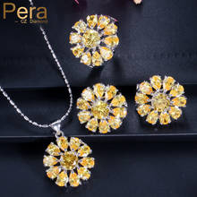 Pera-conjunto de collar y pendientes de circonia cúbica para mujer, conjunto de anillo y pendientes de cristal amarillo de piedra de girasol grande, diseño de moda, joyería de disfraz J070 2024 - compra barato