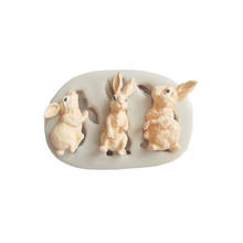 Three rabbits cute Bunny shape liquid silicone mold fondant DIY soft clay modle Eatser fondant Cake Decoration 2024 - buy cheap