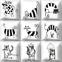 45x45cm preto branco gato padrão almofadas decorativas fronha poliéster capa de almofada lance travesseiro sofá decoração fronha 2024 - compre barato