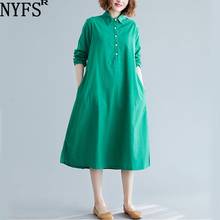 NYFS 2019 New Autumn Women Dress Loose Vintage Cotton Solid long Dress Vestidos Robe Elbise Dresses 2024 - buy cheap