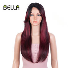 Bella-Peluca de cabello liso para mujer negra, cabellera sintética de 24 pulgadas, color rojo degradado, resistente al calor, para Cosplay 2024 - compra barato