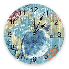 Relógio de parede decorativo de escritório, relógio de parede tema náutico marinho de tartaruga, decoração para cozinha, sala de estar, banheiro, quarto 2024 - compre barato