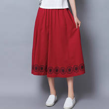 2021 New Spring Summer Women High Waist Slim Long Skirt High Quality Ethnic Style Flowers Embroidery Cotton Linen Skirt 2024 - buy cheap