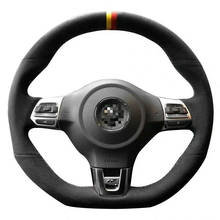 For VW Polo GTI Passat CC  GTI  Jetta GLI  Golf R  Tiguan R-Line Black Suede Leather Steering Wheel Stitch-on Wrap Cover 2024 - buy cheap