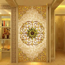 Custom 3D Mural Wallpaper Modern Art Carving Golden Flower Pattern Wall Painting Living Room Entrance Hall Background Home Decor 2024 - buy cheap