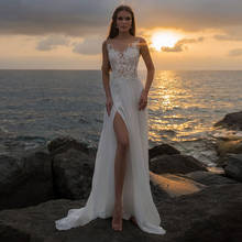 Charming Wedding Dresses 2021 Boho Slit Bridal Gown  O-neck Sleeveless Applique White Ivory Wedding Gowns 2024 - buy cheap