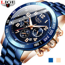 Мужские часы LIGE Топ бренд класса люкс из нержавеющей стали Синие водонепроницаемые кварцевые часы мужские модные хронограф мужские спортивные военные часы 2024 - купить недорого