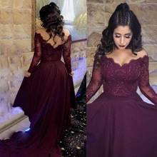 Vintage Satin Long  Lace Bridesmaid Dresses with Sleeves Burgundy V-Neck Floor Length Custom Button Back Wedding Party Dresses 2024 - buy cheap