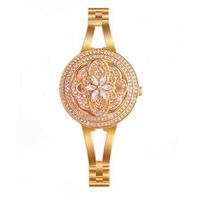 Relógio de pulso quartzo diamante feminino, de bolso com detalhes de flores na moda 2024 - compre barato