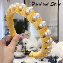 Fairland-Diadema de ala ancha para niña y mujer, diadema de terciopelo dorado con perlas envueltas, accesorio para el cabello para fiesta, hecho a mano 2024 - compra barato