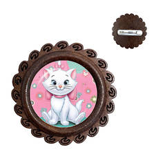 Fashion Glass Cabochon Wood Brooch The Aristocats Cute Marie Cat Anime Cartoon Collar Pins For Women Men Kids Gift 2024 - buy cheap