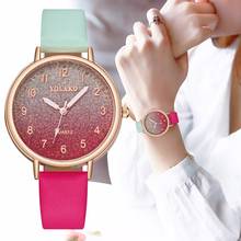 YOLAKO Women Leather Gradient Starry Sky Arabic Numbers Watch Luxury Ladies Quartz Watches Clock Relogio Feminino 2024 - buy cheap