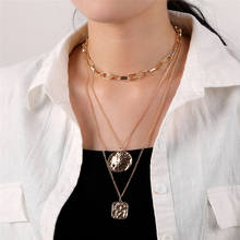 Gargantilha punk, gargantilha multicamadas, cor dourada, corrente grossa, colar com pingentes quadrados de moeda, joia feminina 2024 - compre barato