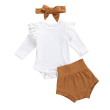 New 3 Pieces Baby Girls Cothing Infant Girls Ruffles Sleeve Baby Romper+Shorts+ Headband Outfits 2024 - buy cheap