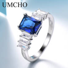 UMCHO Rectangle Blue Gemsrtome Rings 100% Genuine 925 Sterling Silver Ring for Women Jewelry Birthday Gift Fine Jewelry 2024 - buy cheap