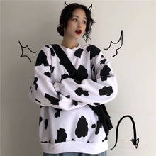 O Neck Autumn Hoodie Sweatshirt Women Tops Loose Casual Cute Milk Print Hoodie Streetwear Girl Pullover Hoodies Funny Female 2024 - buy cheap