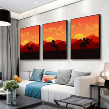 Cuadros de paisaje de puesta de sol, lienzo de arte Animal, ciervo, caballo, pinturas al óleo sobre lienzo, cuadro artístico de pared, decoración moderna para el hogar y dormitorio 2024 - compra barato