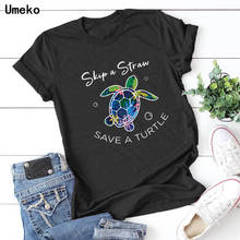 Camisetas manga corta para informales de mujer, ropa holgada con estampado de letras de tortuga coloridas, cuello redondo, moda de verano, 2020 2024 - compra barato