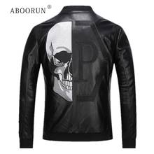 ABOORUN-chaquetas de cuero PU Punk para hombre, abrigo de cuero de motocicleta con Calavera, de béisbol, a la moda, para invierno 2024 - compra barato