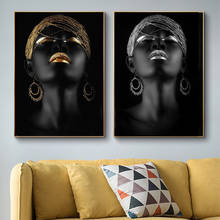 Pintura al óleo de mujer desnuda de oro negro y africano, Cuadros artísticos de pared, carteles impresos, imagen de pared escandinava para sala de estar 2024 - compra barato