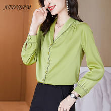 Elegant Women Shirts Office Lady OL Tops 2021 Autumn New Plus Size Women Satin Silk Blouse Female Casual Buttons Loose Clothing 2024 - buy cheap