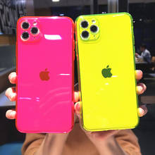 Модный флуоресцентный однотонный чехол для телефона iPhone 11 Pro Max 12 Mini XR X XS 7 8 Plus SE 2020, роскошный мягкий прозрачный чехол 2024 - купить недорого