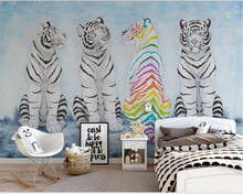 Семейные украшения обои скандинавские животные лес креативный белый тигр ручная роспись детский фон Настенные обои для спальни 2024 - купить недорого