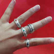 Encantador anillo de plata tibetana hecho a mano, anillo de seis caracteres con palabras reales 2024 - compra barato