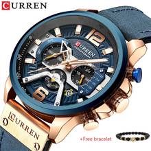 CURREN 8329 Casual Sport Watches Men Wrist Blue Leather Luxury Military Man Fashion Chronograph Wristwatches (Free bracelet) 2024 - buy cheap