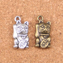 Pingentes antigos para colar pulseira, 36 peças berloques gatinho sorte 23x11mm, joias vintage de prata tibetana, colar faça você mesmo 2024 - compre barato