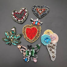 3D Handmade Rhinestone Beaded Patches HEART LOVE Sew on Ice Cream Crystal Patch for Clothing Beading Applique Cute Patch 2024 - compre barato