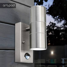 Artpad Outdoor IP54 Garden Up Down Wall Light Dusk Till Dawn Sensor Stainless Steel Double Wall Spot Light Gu10 Bulb Included 2024 - buy cheap