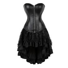 Gothic Corset Dress Sexy Faux Leather Zipper Corset Bustier Top With Asymmetrical Floral Lace Skirt Set Burlesque Pirate Costume 2024 - buy cheap