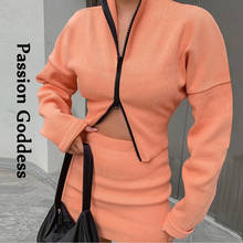 Женский комплект из двух предметов, осенняя розовая одежда в рубчик, свободная куртка на двойной молнии, облегающая юбка, повседневные комплекты из двух предметов 2024 - купить недорого