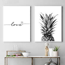 Black White Pineapple Love Quote Wall Art Canvas Painting Nordic Posters And Prints Wall Pictures For Living Room Bed Room Decor 2024 - buy cheap