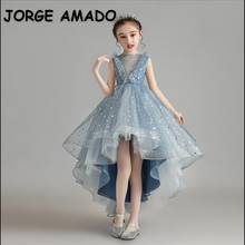 2021 nova primavera adolescentes meninas vestido de princesa soild cor céu estrelado lantejoulas festa alta baixo vestido da menina flor para o casamento e204 2024 - compre barato