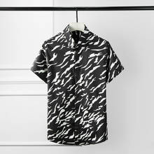 Minglu-camisas con estampado Digital para hombre, camisas ajustadas de manga corta con patrón de ondas, para verano 2024 - compra barato