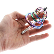 BDSM Rainbow Stainless Steel Cock Cage with Urethral Catheter Erotic Chastity Device lockin  Penis Cock Ring Sex Adlult Toys 2024 - buy cheap
