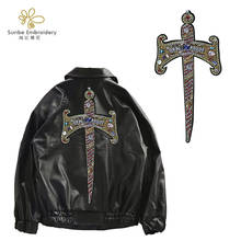 Emblemas espada grande cruz de miçangas cristal strass bordado aplique faça você mesmo emblemas jaqueta vestimenta 5 peças 2024 - compre barato