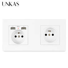 UNKAS PC Plastic Panel 1 Gang French Standard Wall Socket+1 Gang Socket with Dual USB Outlet For Mobile Phone 2024 - buy cheap