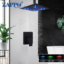 ZAPPO-Cabezal de ducha LED montado en el techo, conjunto de ducha de mano cuadrado ultradelgado, grifo negro mate 2024 - compra barato