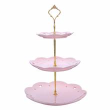 MALACASA Sweet.Time Pink Color 3 Tier Ceramic Cake Stand Porcelain Party Food Server Display With Golden Carry Handle 2024 - buy cheap