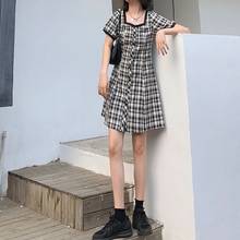 Dress Women Fashion Sundress Plaid Square Collar Botton A-line Black Bandage Bodycon Dress School Vestido Vintage Harajuku 2024 - buy cheap