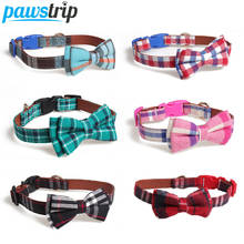 pawstrip Pet Dog Collar Leather Plaid Bow Cat Collar Yorkie Chihuahua Collar For Dogs Cat BowTie Small Dog Leash Waking Leads 2024 - buy cheap