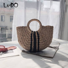 LUCDO Straw Handbags Summer Beach Bags Straw Bag Laides Handmade Vintage Woven Handbag For Women Half Moon Straw Totes 2pcs Sac 2024 - buy cheap
