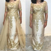 Vestido de luxo dourado para noivas, com meia manga de desacoplamento, renda noturna, noivo, mamãe, formal, plus size 2024 - compre barato