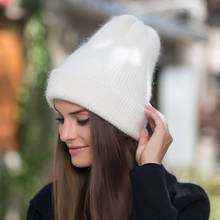 Rabbit Fur Knitted Hat For Women Winter Warm Skullies Beanie Wool Knitted Cap Gorros Female Cap 2024 - buy cheap