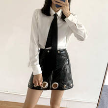 Fashion White Long Sleeve Blouse with Black Necktie Women Office Ladies Workwear Shirts Spring Fall Korean Thick Chiffon Clothes 2024 - buy cheap